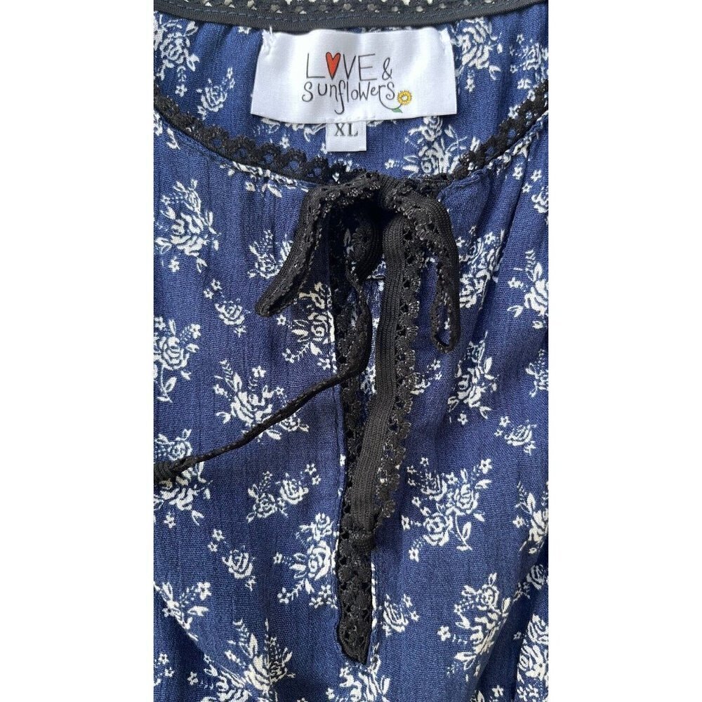Love & Sunflower Tween Juniors Floral Casual Navy Blue Fit & Flare Dress Size XL - Picture 4 of 10